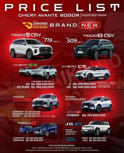 Pricelist Harga Chery bendabaru 2025